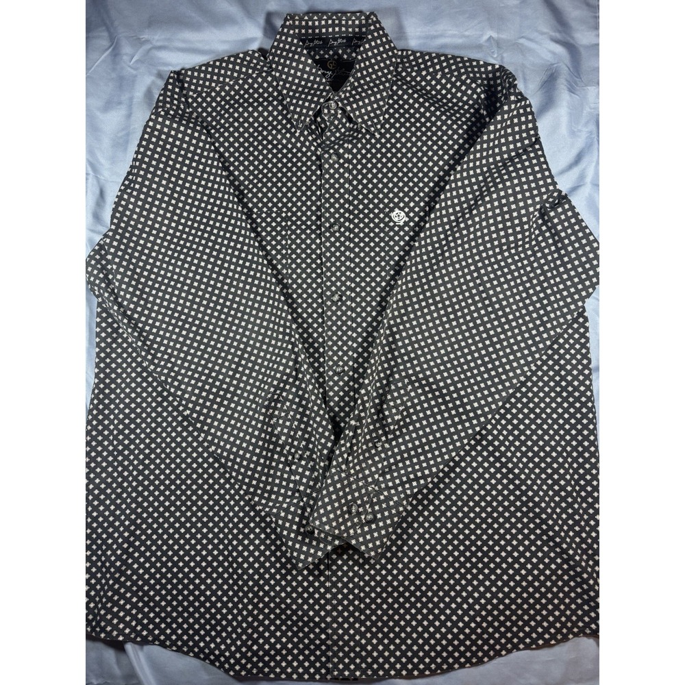 George Strait Wrangler Black Geometric Pattern Long Sleeve Button Up Shirt Sz XL